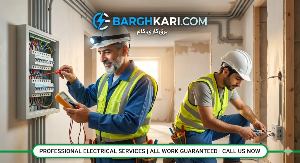 تیم برقکار در حال اجرای خدمات برقکاری ساختمان